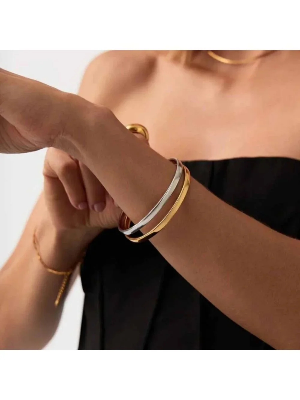 14K Gold Plated 4mm Stackable Minimalist Bangle Bracelet for Women - Perfect